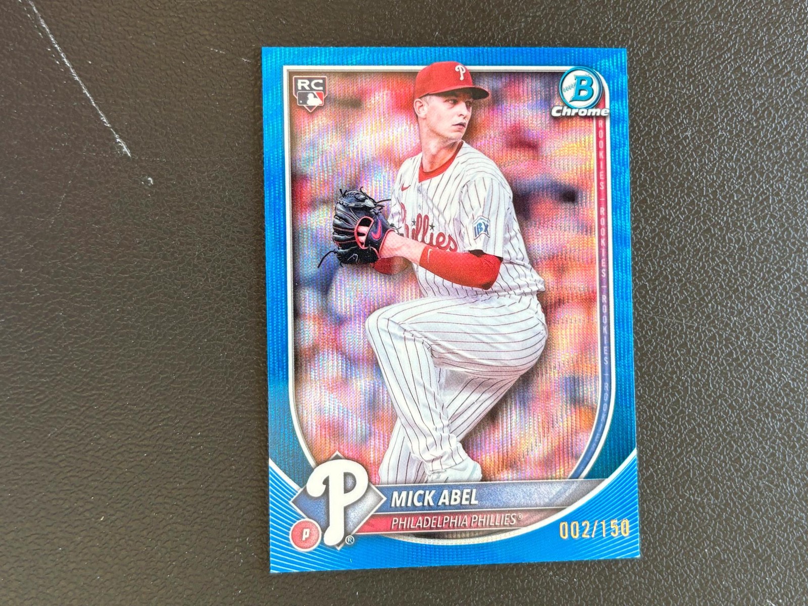 Mick Abel 2025 Bowman Chrome Rookie Blue Wave Refractor Phillies 2/150 C95