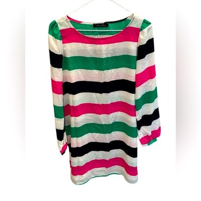 Honey Punch Dress Lightweight Pink Green White Striped Women s Size Medium