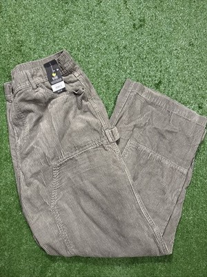 NWT No Boundaries Cargo Pants Mens 36x31 Green Corduroy Double Knee Baggy Wide