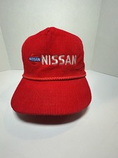 Vntg NISSAN 1980's Corduroy Burgundy Red Rope Strapback Adjustable Trucker Hat