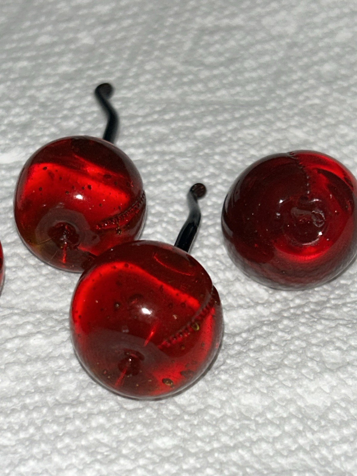 Murano Style Blown Glass Cherries with Black Stems Cherry Beautiful Fruit Set