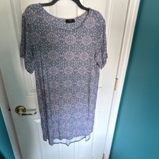 Tahari Blue Pink White Geometric Shift Dress Scoop Neck Short Sleeve Plus 1X
