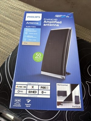 Philips - Crystal HD Amplified Antenna for Free Local TV - Black - Open Box