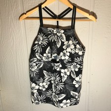 Tankini Black & White Floral Swimsuit Top with Black Shorts Size 14