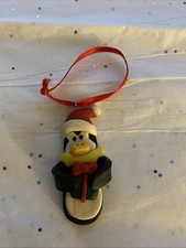 Vintage Polymer Clay Penguin Waving Ornament