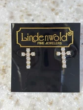 Lindenwold Fine Jewelry Rhinestone Goldtone Cross “Stud” Earrings