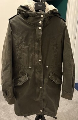 Khaki Hooded Parka Jacket Size UK10 M EU38 Women's Winter Coat