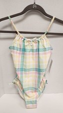 Old Navy Girls Size L 10/12 Pastel Plaid Ruched 1-Piece Swimsuit Swim  NWT
