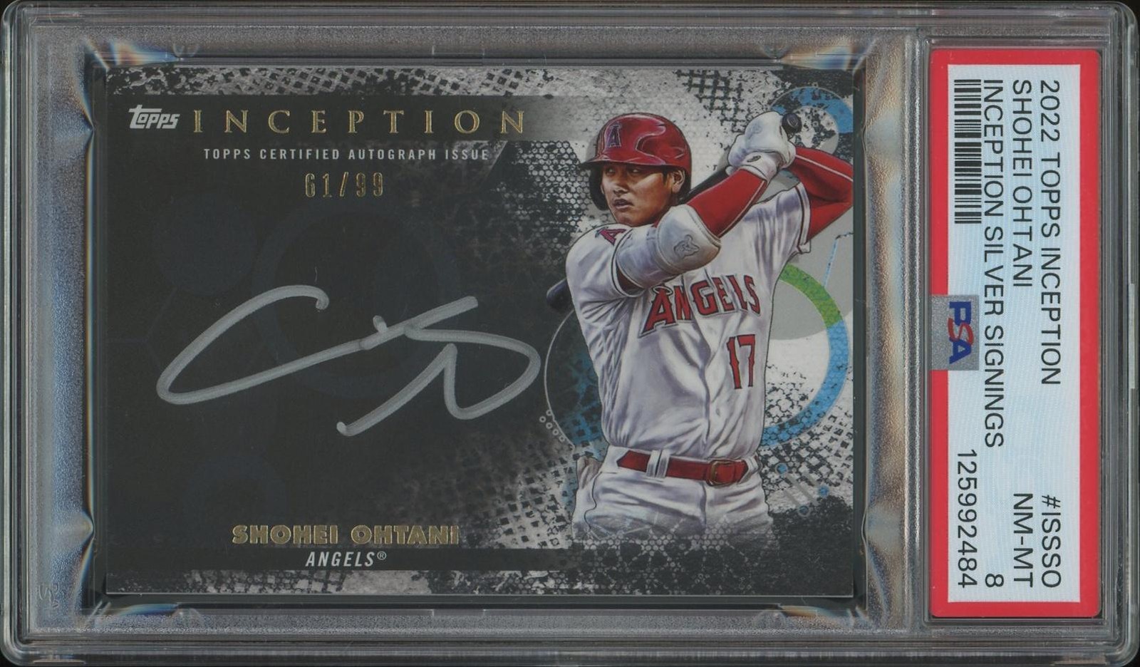 2022 Topps Inception #ISSSO Shohei Ohtani Silver Signings Auto #61/99 PSA 8
