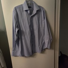 Proper Cloth Non-Iron Stretch Blue Gingham Twill Dress Shirt 16.9 32.5