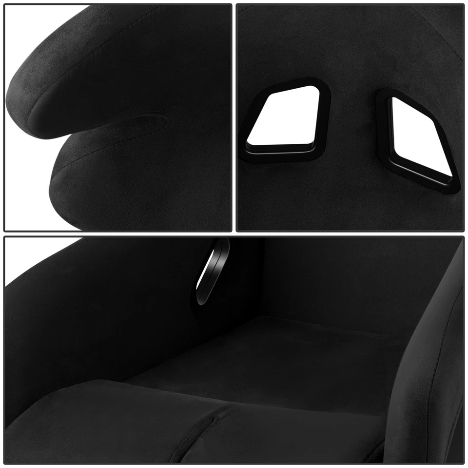 Universal Black Microfiber Suede Fixed Racing Bucket Seat w/Bottom Brackets L/R - Image 3 of 4