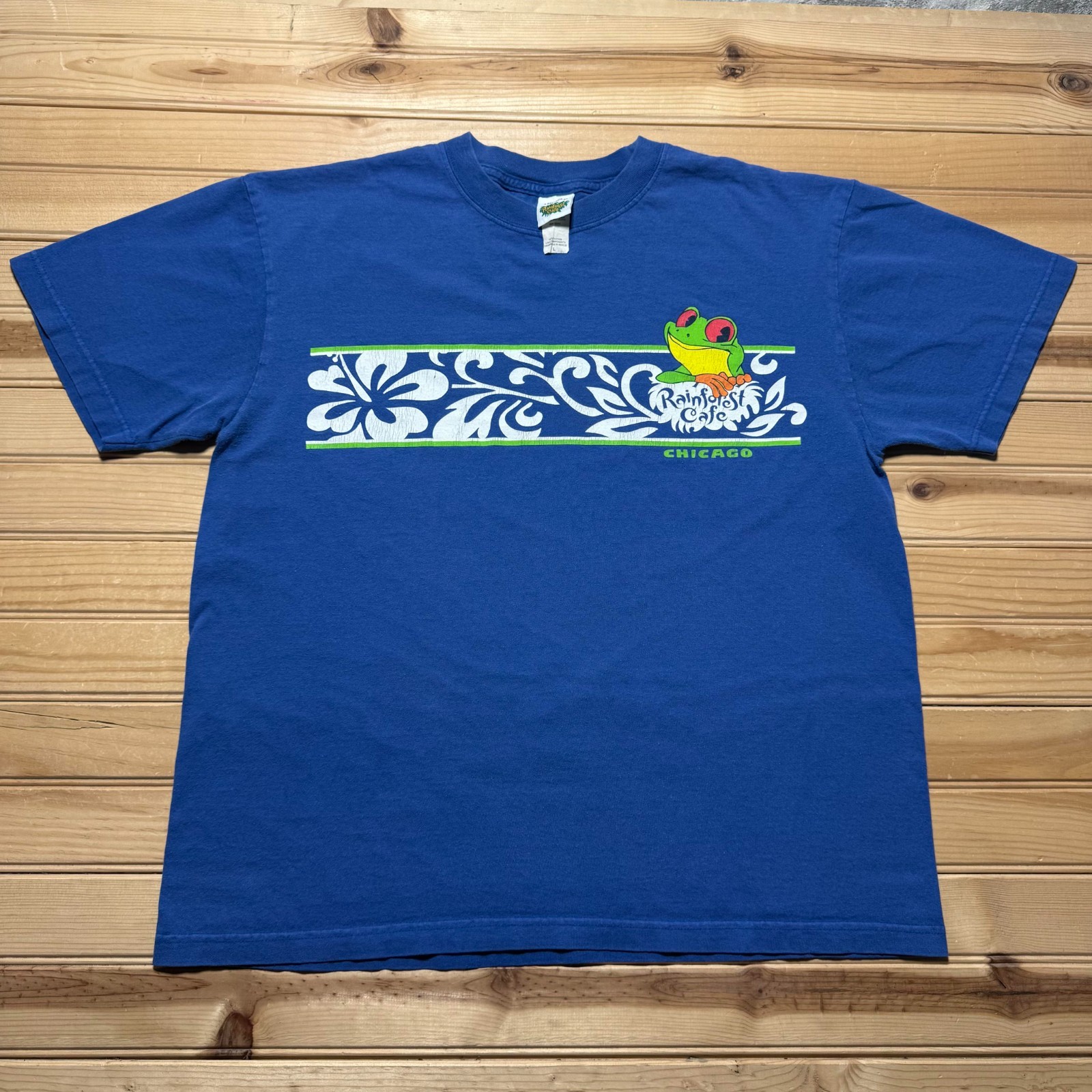 Vintage 90s Rainforest Cafe Chicago Frog Hibiscus Tropical Souvenir Shirt Large