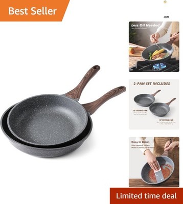 Versatile 10 & 12 Inch Nonstick Frying Pans - Healthy Swiss Granite Cookware