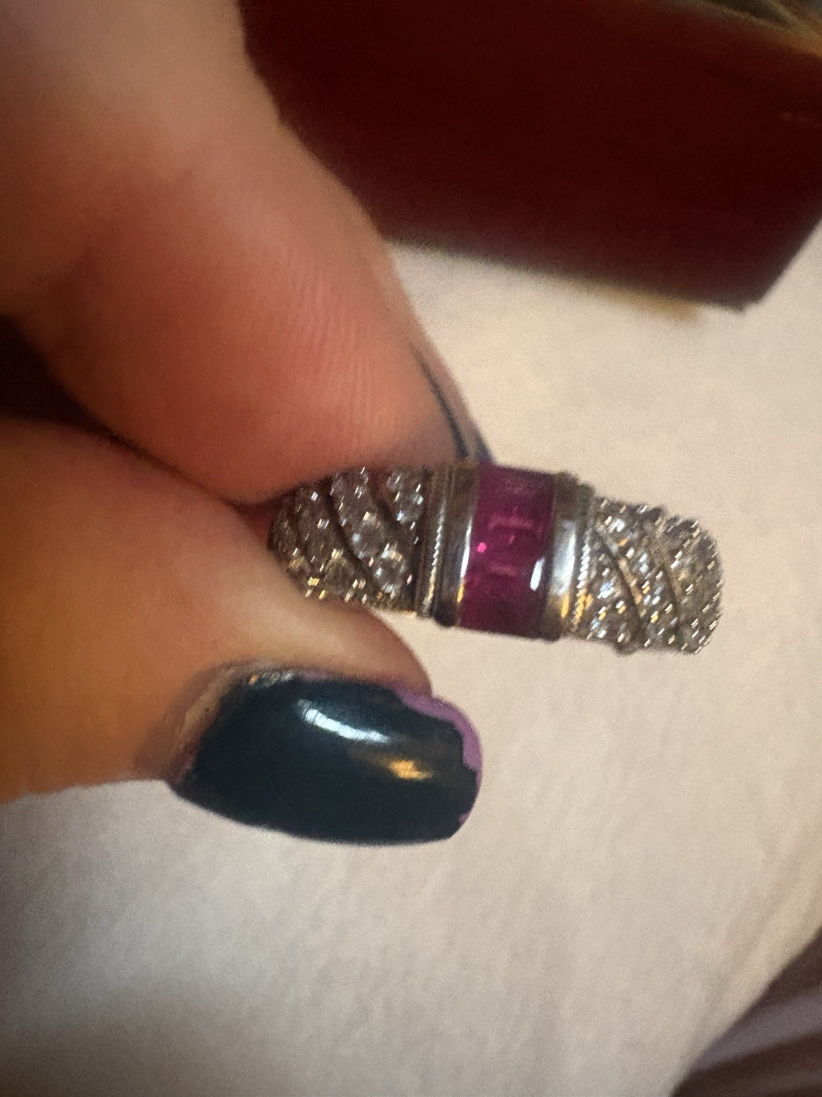 Simulated Ruby and Diamonique Silver Ring Size8 - image 1