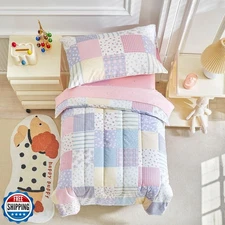 Joyreap 4 Piece Cotton Toddler Bedding Set- Colorful Flowers Patchwork Design