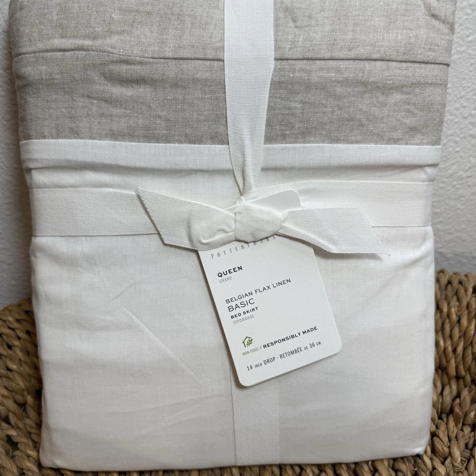 FALDA DE CAMA DE LINO BELGA GRANERO DE CERÁMICA, REINA ~ 14" CAÍDA ~ LINO Foto 2 de 4