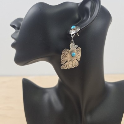 Kingman Turquoise 925 Sterling Silver Earrings by Gabrielle Yazzie Handmade