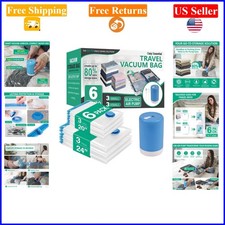 6 Pack Travel Vacuum Storage Bags with Rechargeable Electric Pump, Compact
