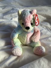 Retired Ty Beanie Babies Mellow The Bear December 7th 2000 Baby Pastel Rainbow