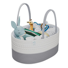Woven Diaper Caddy Basket with Handle Lid, Diaper Caddy Basket with Dividers for