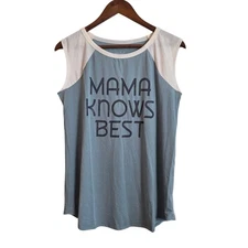 Isabel Maternity Mama Knows Best Tank Top Large Sleeveless Blue Cream Women's