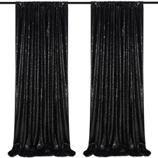 2 PCS Black Sequin Backdrop Curtains Wedding Halloween Photography 2x8Ft