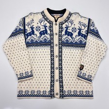DALE OF NORWAY 100 PURE NEW WOOL SWEATER JACKET CLASSIC FAIR ISLE KNIT MENS L