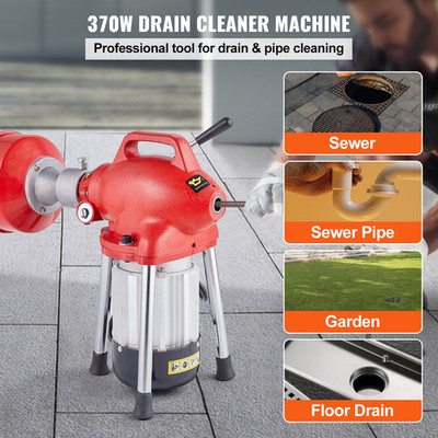 Drain Cleaner Machine 120FT x 5/8 Inch, 370W Electric Sewer Snake Auger Manual
