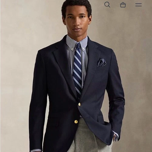 Ralph Lauren The Iconic Doeskin Two-Button Navy Blazer with Gold Buttons 42L image 2