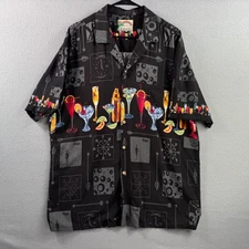 Paradise Found Shirt Mens 2XL Black Hawaiian Aloha Rayon Button Up Camp Cocktail
