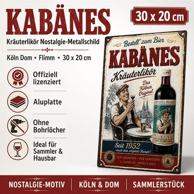 KABÄNES Kräuterlikör Nostalgie Metallschild Köln Dom Flimm 30x20