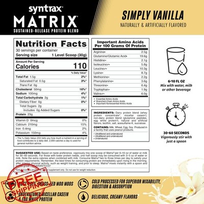 Syntrax Nutrition Matrix Protein Vanilla 2 lbs Sustained Release Vanilla Bean
