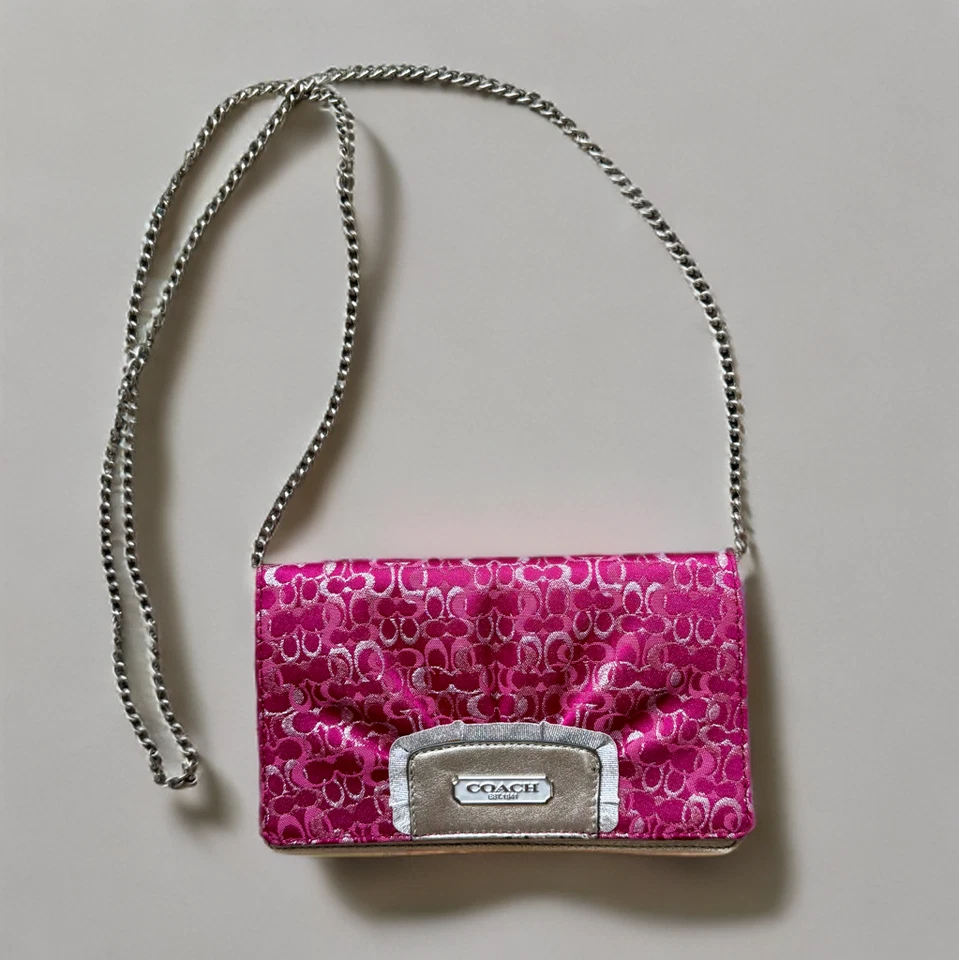 Coach Pink Silver Optic Clutch Crossbody Evening Bag
