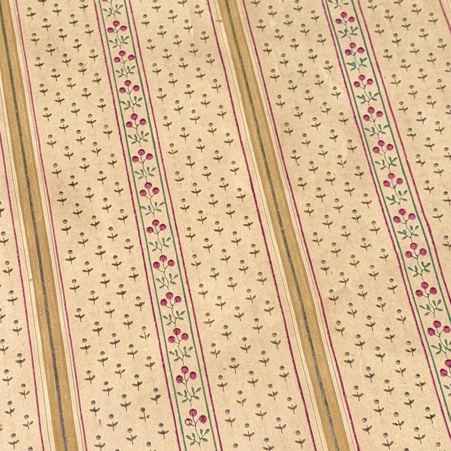 2.75 yds (5.5 yds avail) Antique French Wallpaper c1910 Floral Stripe Wallcover