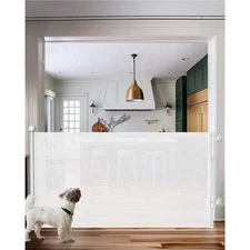 White Retractable Baby Safety Gate, Mesh, 33" Tall, Extends to 55" Wide