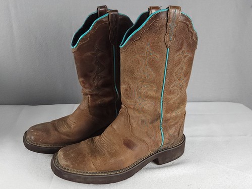 Justin Gypsy L2900 Brown Turquoise Leather Western Cowboy Boots Womens Size 8.5B - Picture 2 of 14