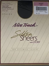 Vintage Nice Touch Silken Sheers Thi Top Hosiery Black Short 2 Pairs Reinforce
