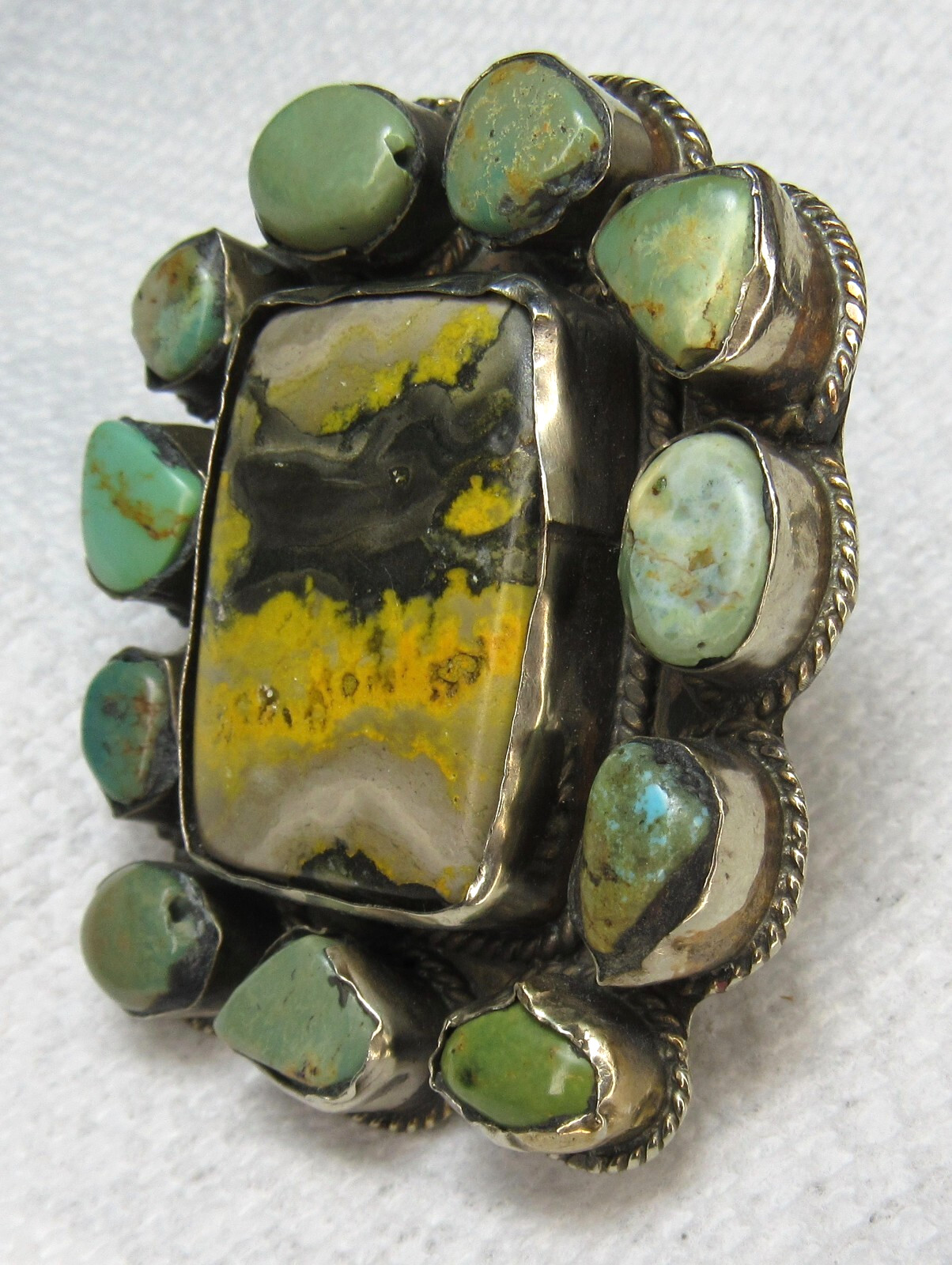 Bumblebee Jasper Turquoise CLUSTER Ring Sterling … - image 15