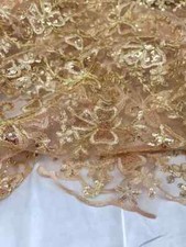 Gold Butterfly Design Lace Embroidered Sequins Fabric Sold By The Yard Prom