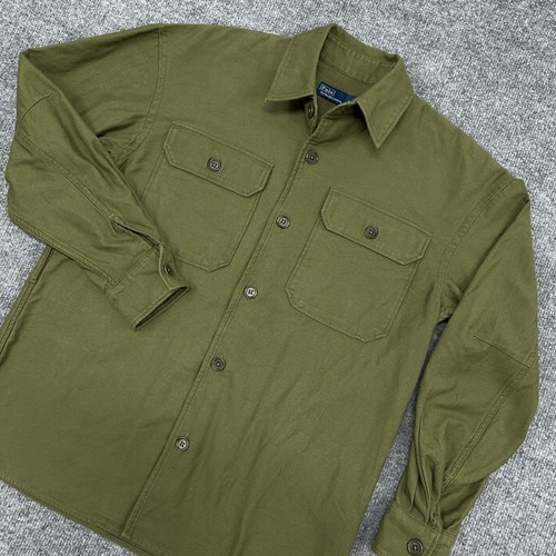 Polo Ralph Lauren Shirt Womens 6 Army Green Cotton Satin Twill Button Up NO BELT