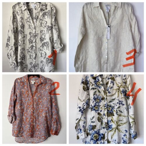 NWT Linen Split V-neck Front button Tunic Shirt Sz M