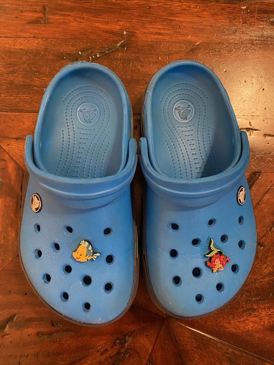 CROCS Blue Size J2 Crocs with “Little Mermaid” Croc Charms