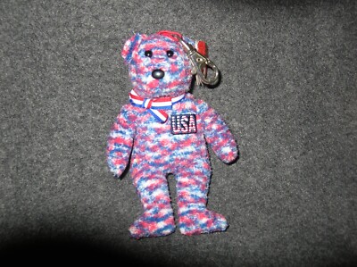 VINTAGE TY Beanie Babies - USA the Bear Metal Key Clip (5.5 inch) RARE