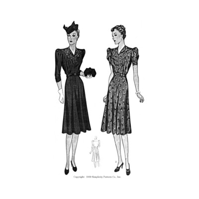 Past Patterns 3288 - Late 1930s Dress with Scalloped Yoke Pattern bust 44'' b44