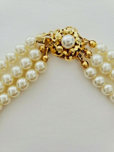 Collar DECLARACIÓN De Colección TRIPLE HEBRA de Perlas Imitadas y Cuentas Negras *USADO EN EXCELENTE ESTADO* - Imagen 6 de 8