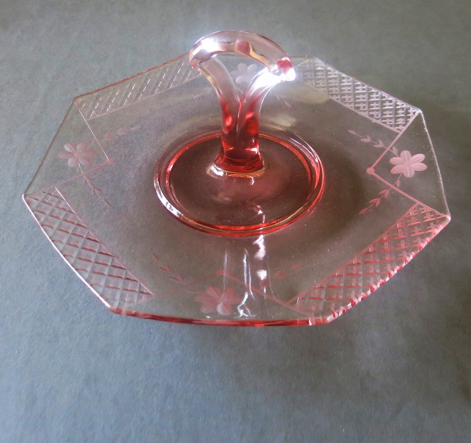 Vintage Pink Depression Glass Handled Serving Plate eBay