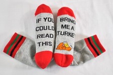 women's funny socks Thanksgiving turkey gray  red If You Can REad This Bring...