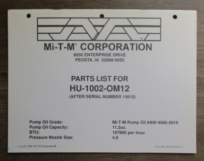 #ad #ad Mi T M Parts List For HU 1002 OM12 EX 9039 010196 2C $19.99