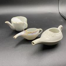3 Antique Porcelain Invalid Feeders White Boat Feeder