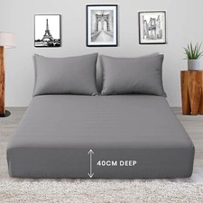 Extra Deep 40CM Fitted Sheet Bed Sheets Single Double King Super King Size  